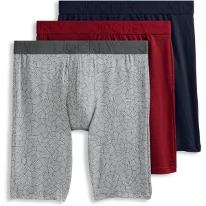 imageJockey Mens Underwear Active Ultra Soft Modal 9quot Long Leg Boxer BriefTexture LinesRed AppleTrue Navy