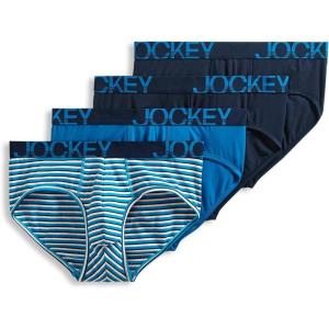 imageJockey Mens Underwear ActiveStretch Brief  4 PackTrue NavyCool White and Blue StripeTrue NavyTurquoise Gem