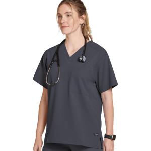 imageJockey Unisex Scrubs Classic Unisex One Pocket Stretch Scrub TopCharcoal