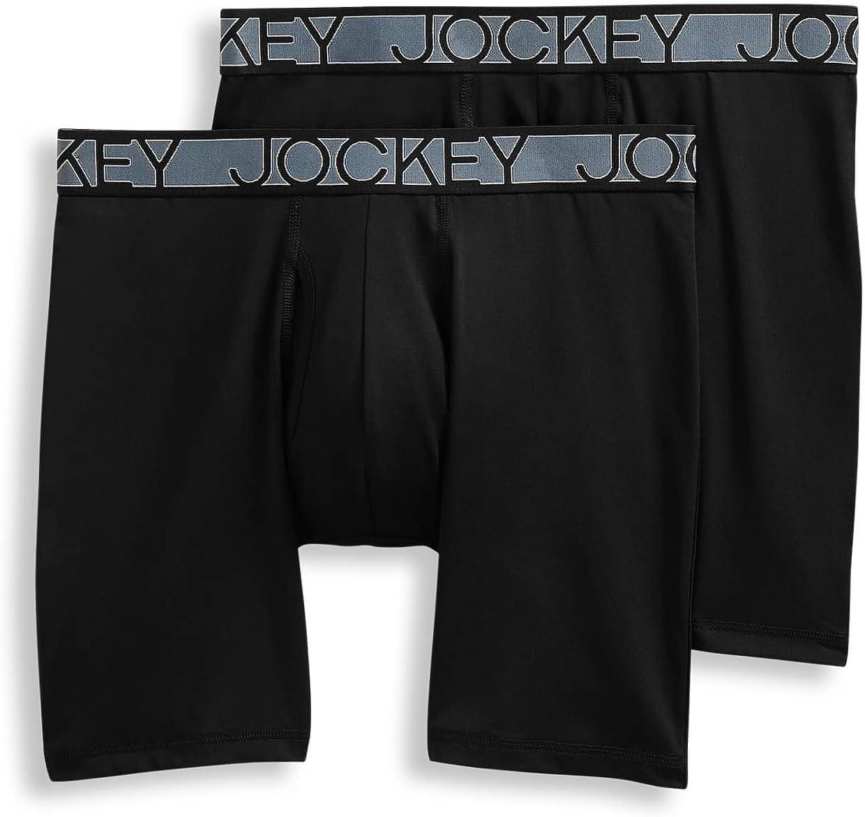 imageJockey Mens Underwear Big Man Active Microfiber 9quot Long Leg Boxer Brief  2 PackBlack