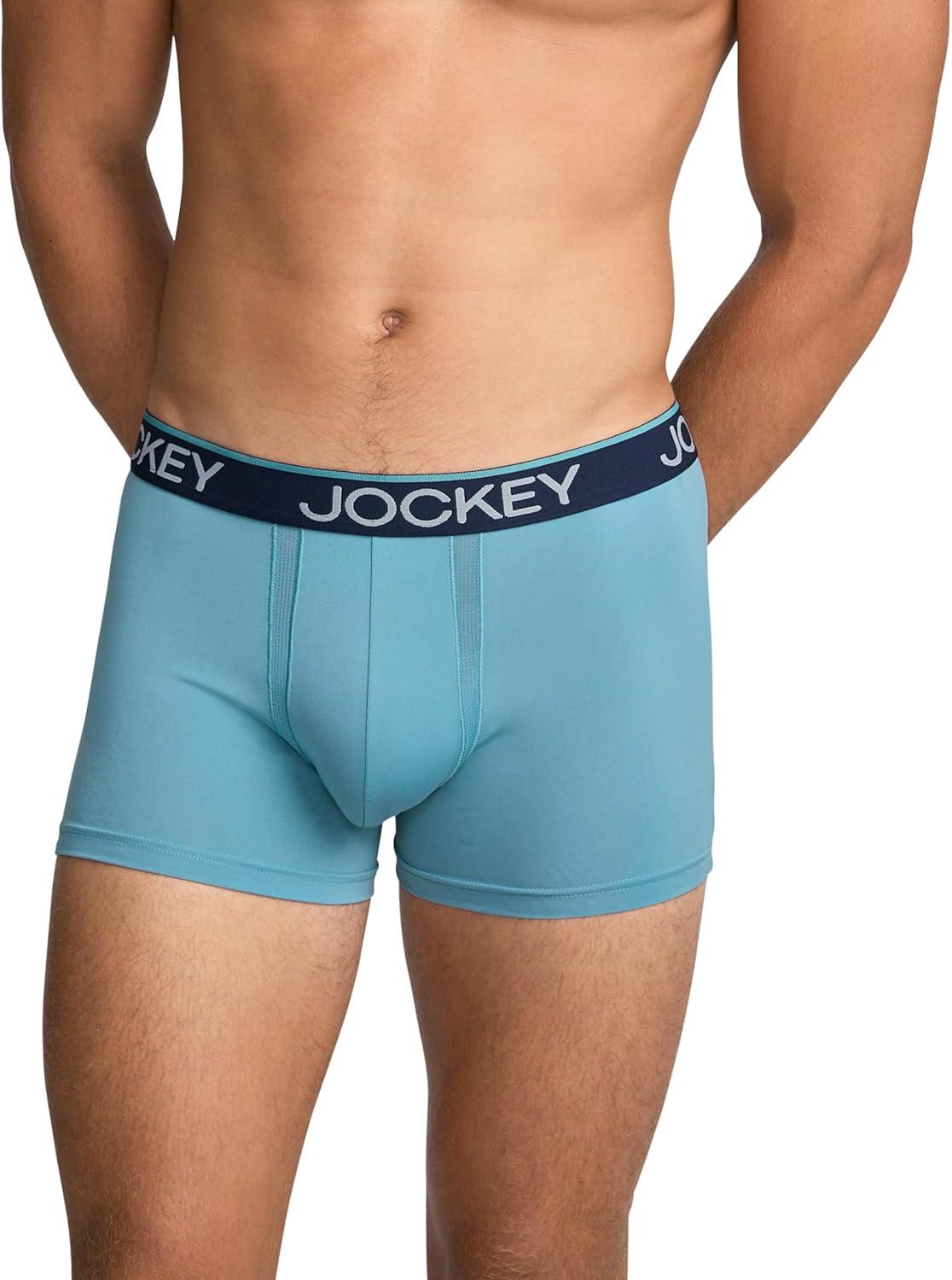 imageJockey Mens Underwear Chafe Proof Pouch Microfiber 3quot Trunk  3 PackCoveBattleship GreyGrey Dove