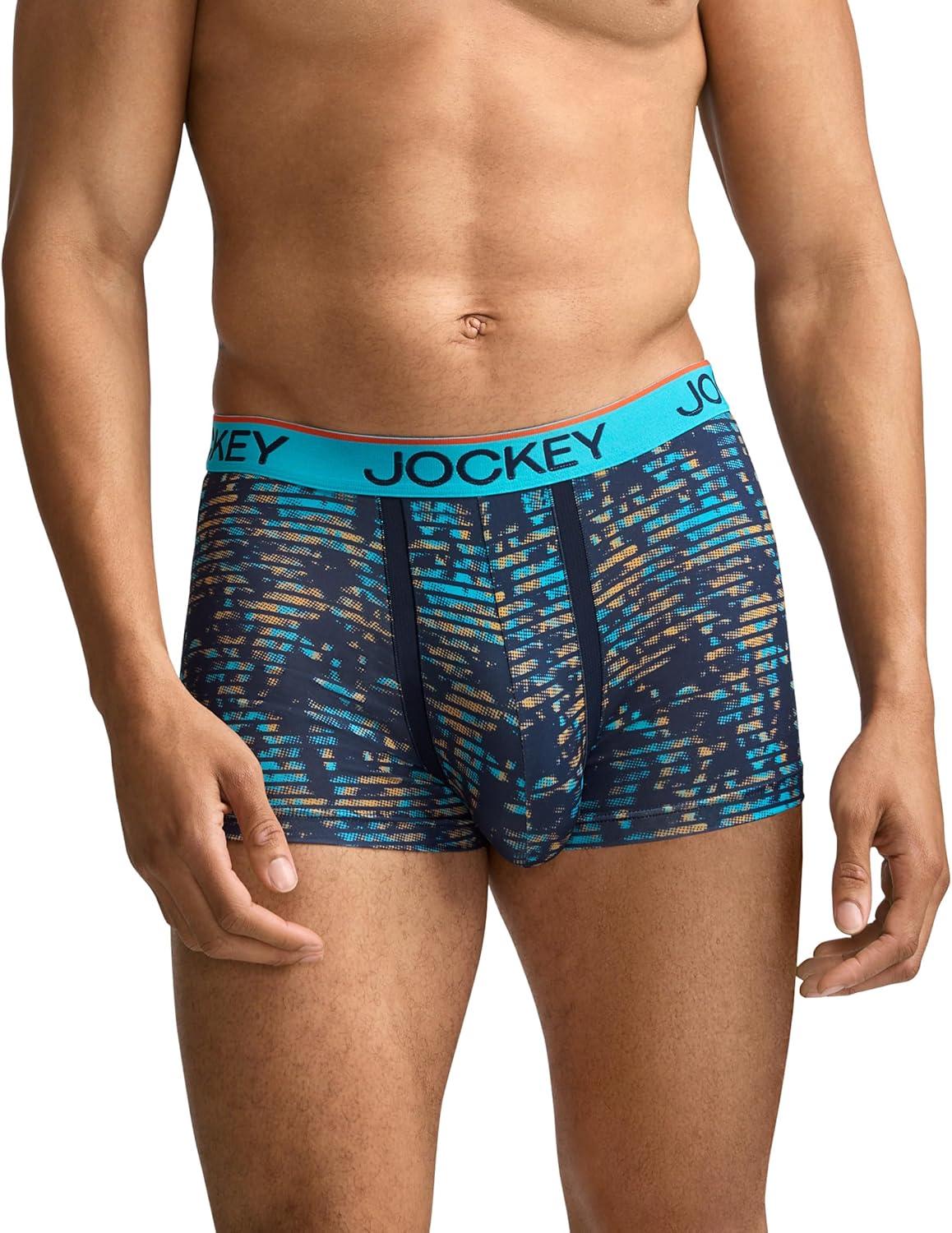 imageJockey Mens Underwear Chafe Proof Pouch Microfiber 3quot Trunk  3 PackOcean SurfLight TrailsJockey Blue