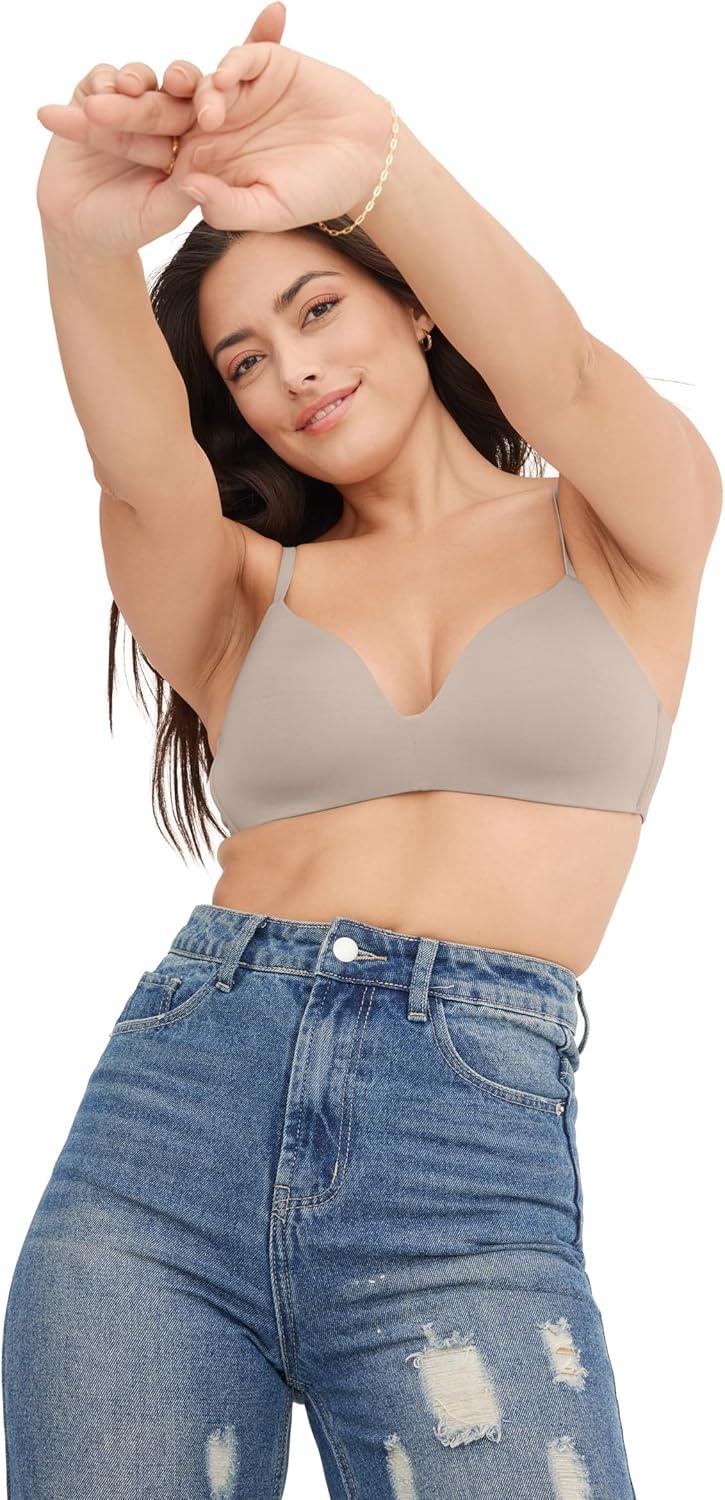 imageJockey Womens Bra Smooth ampamp Sleek Supersoft Demi Coverage Wirefree TShirt BraGrey Seed