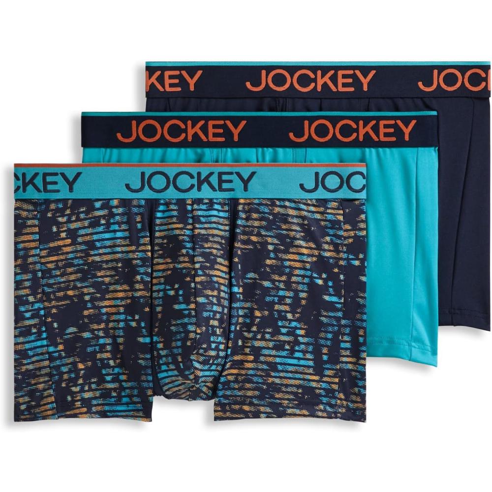 imageJockey Mens Underwear Chafe Proof Pouch Microfiber 3quot Trunk  3 PackOcean SurfLight TrailsJockey Blue