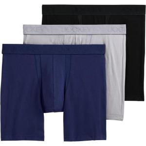 imageJockey Mens Underwear Chafe Proof Pouch Cotton Stretch 6quot Boxer Brief  3 PackJust Past MidnightMid GreyBlack Out