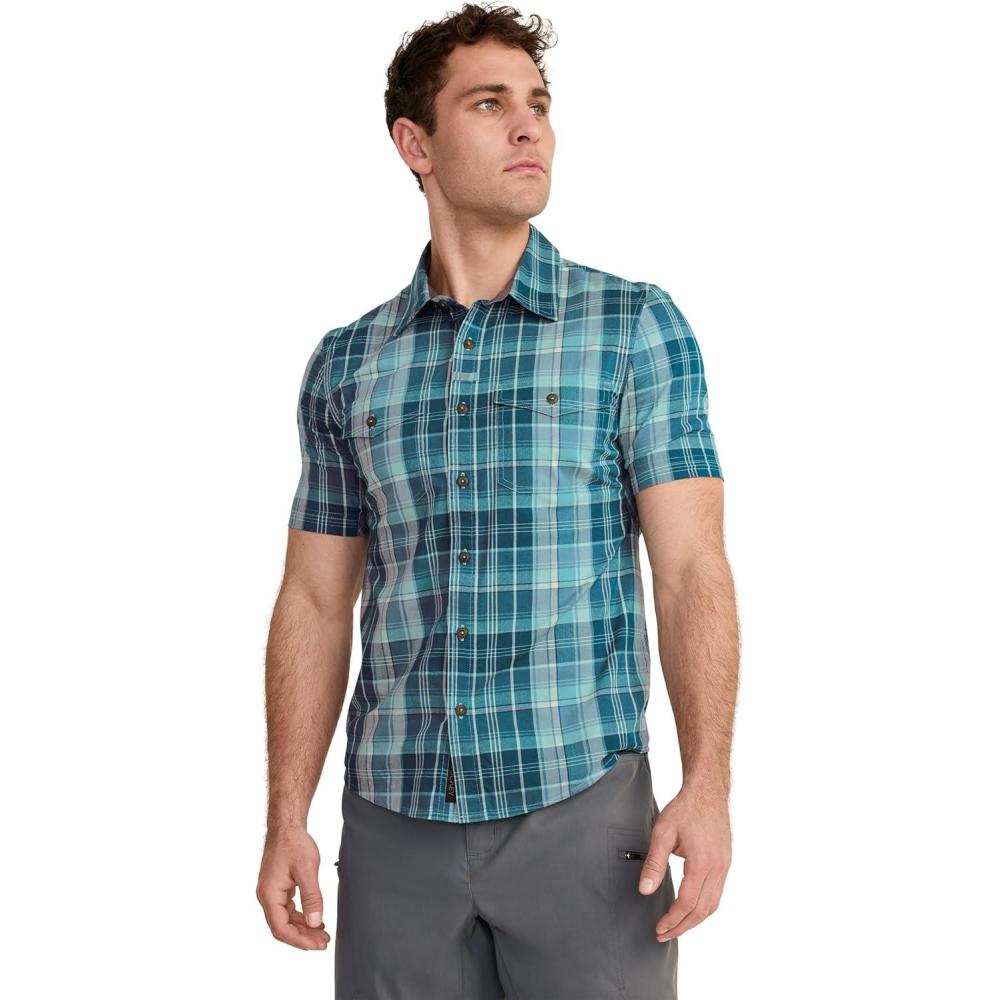 imageJockey Outdoors Mens Casualwear Short Sleeve Utility ShirtTeal Farmers Plaid