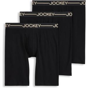 image:imageJockey Mens Underwear Organic Cotton Stretch 95 Long Leg Boxer Brief  3 PackBlack