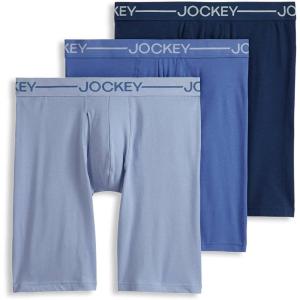 image:imageJockey Mens Underwear Organic Cotton Stretch 95 Long Leg Boxer Brief  3 PackLake SkyTornado BlueInk Well