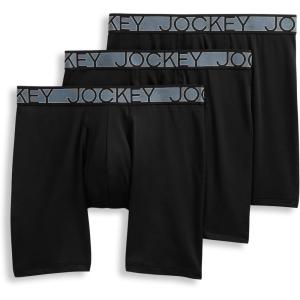 image:imageJockey Mens Underwear Active Microfiber 9 Long Leg Boxer Brief  3 PackBlack