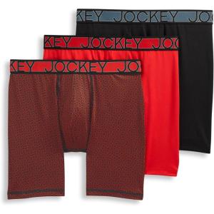 image:imageJockey Mens Underwear Active Microfiber 9 Long Leg Boxer Brief  3 PackBlackTimescape GeoRacing Red