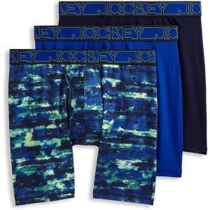 image:imageJockey Mens Underwear Active Microfiber 9 Long Leg Boxer Brief  3 PackBluest BlueSmoky Stripe BluesTrue Navy