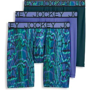 image:imageJockey Mens Underwear Active Microfiber 9 Long Leg Boxer Brief  3 PackFuture DuskDark PsychedelicOcean Sky