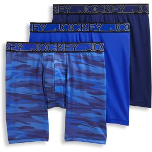 image:imageJockey Mens Underwear Active Microfiber 9 Long Leg Boxer Brief  3 PackMajestic BlueOceanic CamoBrilliant Blue