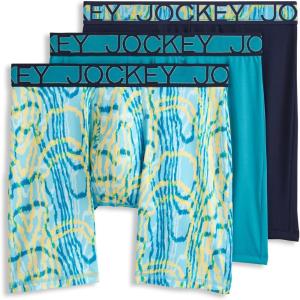 image:imageJockey Mens Underwear Active Microfiber 9 Long Leg Boxer Brief  3 PackNorthern LightPsychedelicTrue Navy