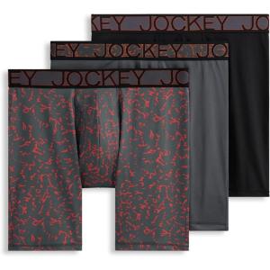 image:imageJockey Mens Underwear Active Microfiber 9 Long Leg Boxer Brief  3 PackStriated Steel