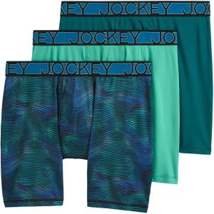 image:imageJockey Mens Underwear Active Microfiber 9 Long Leg Boxer Brief  3 PackTeal BreezeJagged Cool OmbreDeep Lagoon