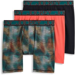image:imageJockey Mens Underwear Active Microfiber 9 Long Leg Boxer Brief  3 PackTropical CoralJagged Bayou OmbreBlack