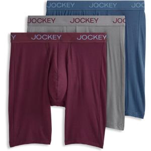 image:imageJockey Mens Underwear Chafe Proof Pouch Ultra Soft Modal 85 Long Leg Boxer Brief  3 PackBoulderNocturne BlueBlack Currant