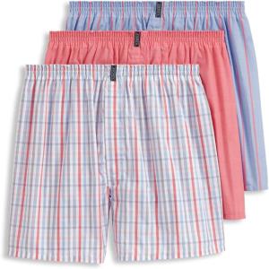 image:imageJockey Mens Underwear Classics Full Cut 5 Boxer  3 PackStriated Americana GinghamPlain Malibu Red WeaveCalm Stripe