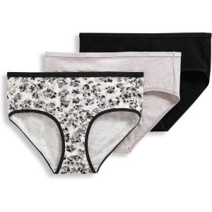 image:imageJockey Womens Underwear Organic Cotton Stretch Logo Hipster  3 PackGrey HeatherPlacid Black PetalsBlack