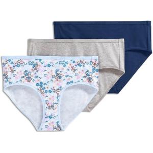 image:imageJockey Womens Underwear Organic Cotton Stretch Logo Hipster  3 PackInkwellDitsy Floral BlueGrey Heather