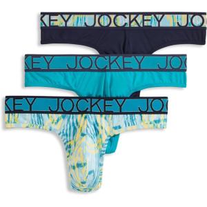 image:imageJockey Mens Underwear Microfiber Stretch Thong  3 PackNorthern LightPsychedelicTrue Navy