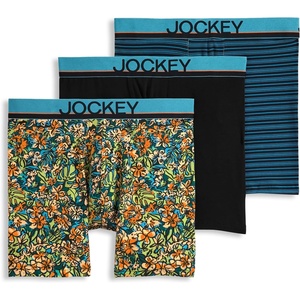 image:imageJockey Mens Underwear True Style 6 Boxer Brief  3 PackBright TropicsBlackShoreline Stripe