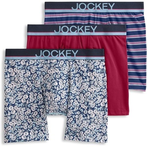 image:imageJockey Mens Underwear True Style 6 Boxer Brief  3 PackFunky Marina FloralRed PearSoft Blue Fall Stripe