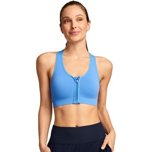 image:imageJockey Womens Bra Seamfree Mid Impact Zip Front Sports BraCrisp Blue