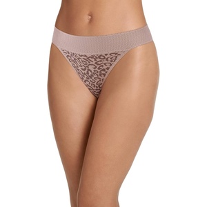 image:imageJockey Womens Underwear Soft Touch Lace Modal ThongWarm Shell Grey Luxe Leopard