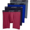 image:imageJockey Mens Underwear Lightweight Cotton Blend 7 Long Leg Boxer Brief  4 PackBluest BlueSuitable StripeTrue NavyRed Pear