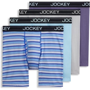 image:imageJockey Mens Underwear Lightweight Cotton Blend 7 Long Leg Boxer Brief  4 PackDock Stripe