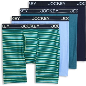 image:imageJockey Mens Underwear Lightweight Cotton Blend 7 Long Leg Boxer Brief  4 PackFirewood Stripe