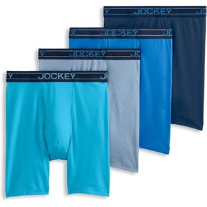 image:imageJockey Mens Underwear Lightweight Cotton Blend 7 Long Leg Boxer Brief  4 PackSparkling WatersBlue HeavenFaded Denim HeatherInk Well