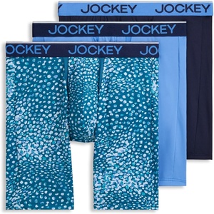 image:imageJockey Mens Underwear Chafe Proof Pouch Microfiber 85 Long Leg Boxer Brief  3 PackAnimal Teal