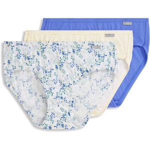 image:imageJockey Womens Underwear 100 Cotton Elance Bikini  3 PackIris BlueTender Yellow StripeDainty White Florals